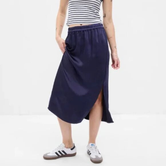 Gap satin midi skirt, navy blue, size PXS, NWT - Picture 5 of 10